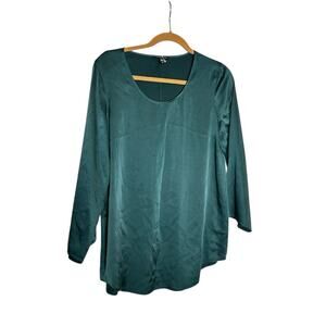 Eileen Fisher Green Scoop Neck Long Sleeve Blouse Size Small
